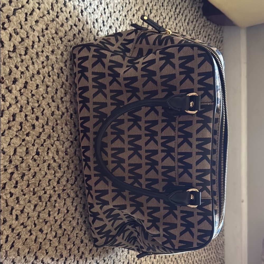Michael Kors Tan and Black Monogram Satchel